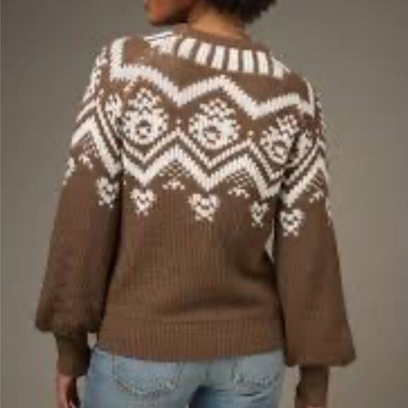 Francesca's Marilyn Fairisle Pullover Brown Sweater size M - Picture 2 of 8